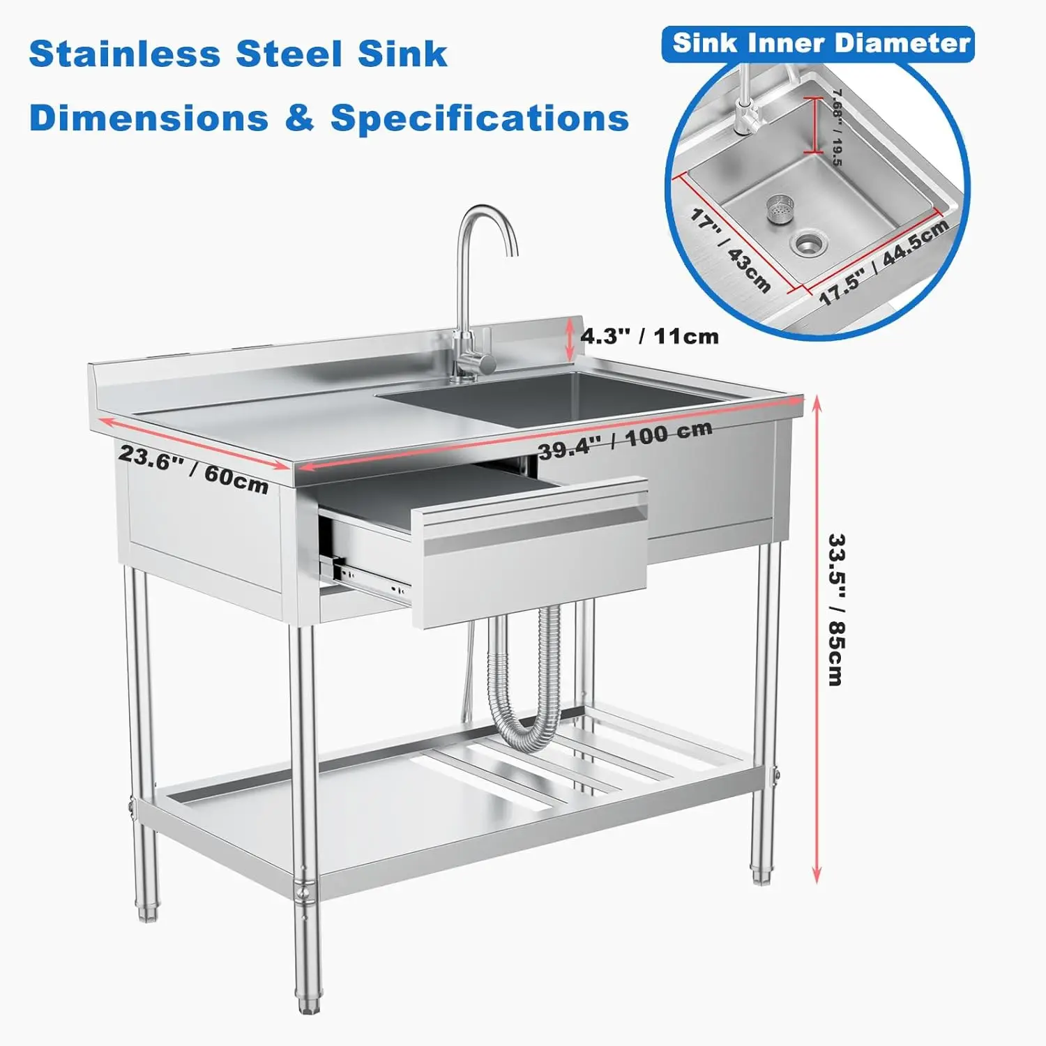 스테인리스 스틸 서랍형 싱크대, 배관 포함, 싱글볼 상 - Commercial Kitchen Plumbing 리뷰 및 가격